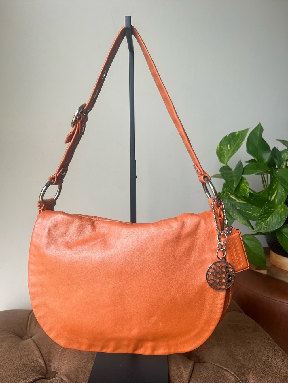 Coach Ali Leather Hobo Bag In The Color Tangerine Style 13652